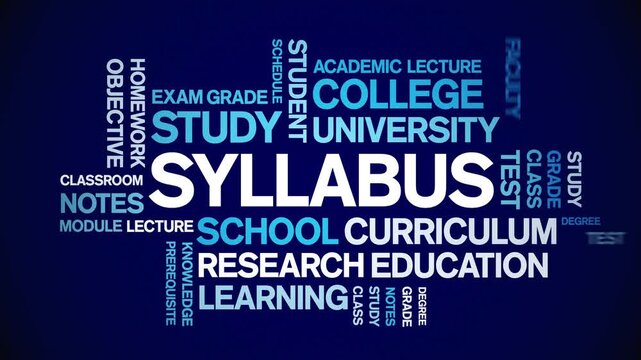 Syllabus animated word cloud-text design animation tag kinetic typography seamless loop.