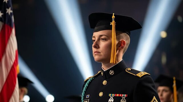 Female US Army Soldier Graduating College in Military Dress Uniform