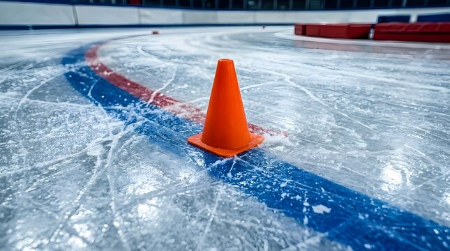 Short Track Speed Skating Turn Marker in Macro Focus with Ice Grain and Sharp Paint