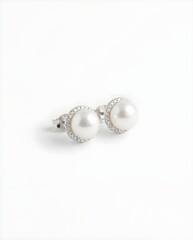 Pearl Stud Earrings with Diamond Halo on Bright White Showing Refined Heirloom Elegance and Luster
