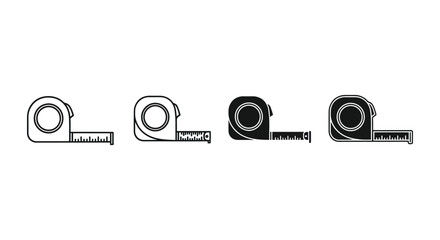 Collection of four measuring tape icons presented in both outline and solid vector graphic styles