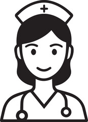 Obraz premium Hand Drawn Female Nurse Black and White Avatar Illustration in Minimal Line Art Style Design