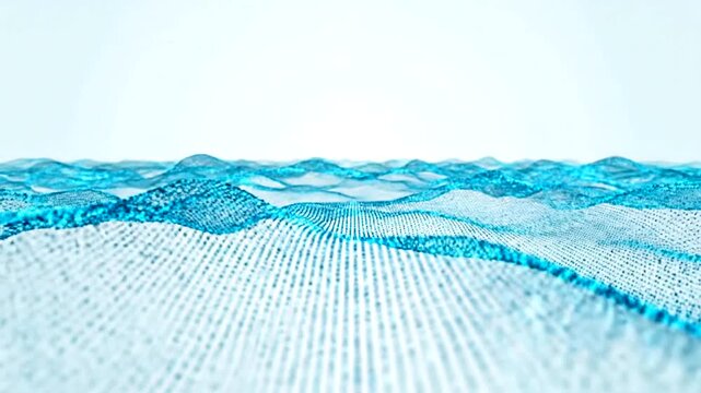 Digital wave pattern with blue grid on white background.