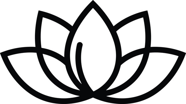 Lotus flower icon in black outline flat vector style isolated on white background representing yoga meditation spirituality wellness and natural beauty concept