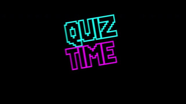 Quiz time in neon colors, black background. Ideal for educational websites, social media quizzes, or promotional materials.