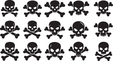 Fototapeta premium Black skulls and crossbones on white background pattern design