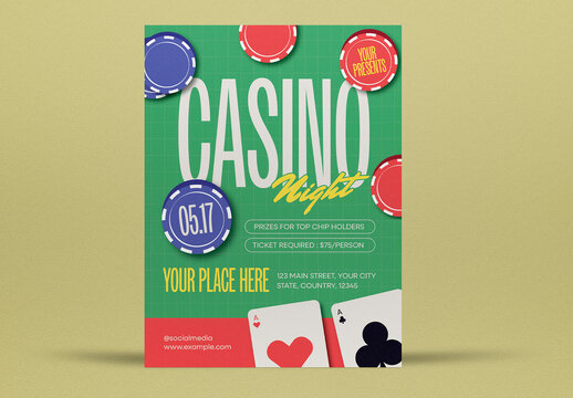 Green And Red Flat Design Casino Night Flyer Layout