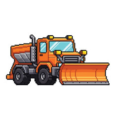 Fototapeta premium Pixel art orange snowplow truck