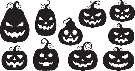 Obraz premium Collection of spooky black jack-o-lanterns on white background