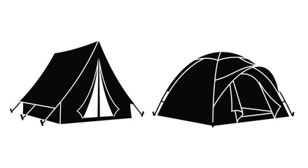 Two black silhouette tents a frame and dome styles are shown © Shila