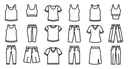 Fototapeta premium Set of various minimalist outline vector clothing and apparel icons illustration graphic design