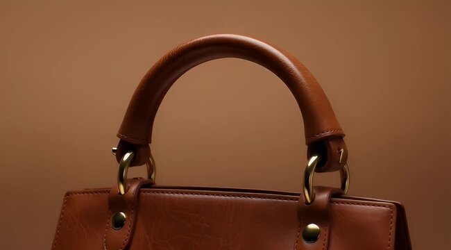 Close up shot of a brown leather purse with gold details
