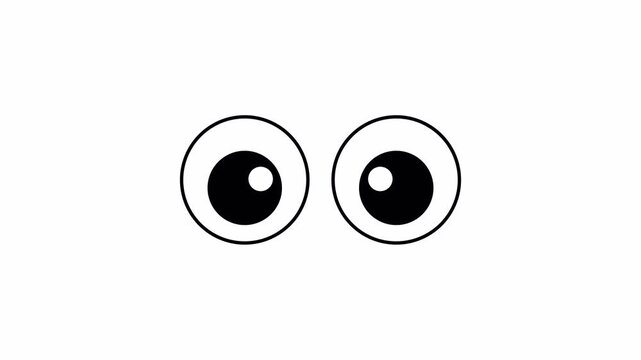 Big Cartoon Eyes Blinking Winking Moving Sideways on Black Background, 2D Animated Eye Sign with Alpha Channel 4k video