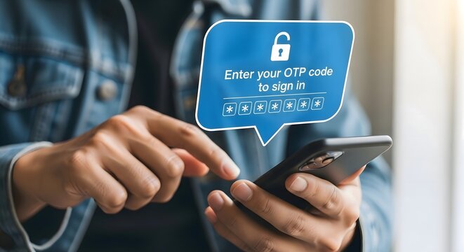 Enter otp code on mobile phone for secure login authentication and verification process online safety