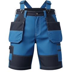 Bright blue cargo shorts with multiple functional pockets and adjustable straps