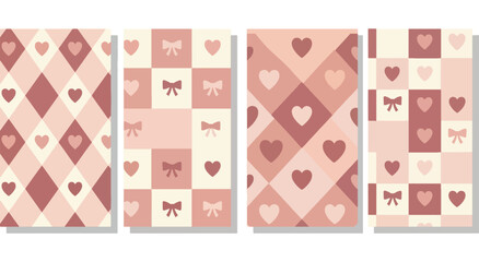 Pastel checkered fabric with heart and bunny motifs for valentine&rsquo;s decor Vector
