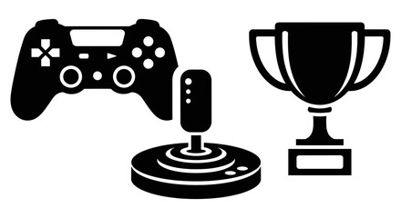 Gaming controller joystick and trophy symbolizing video game competition and esports victory achievement and gaming success © Muhammad