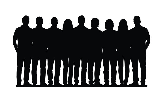 Silhouette crowd of diverse people standing together, representing unity and community spirit