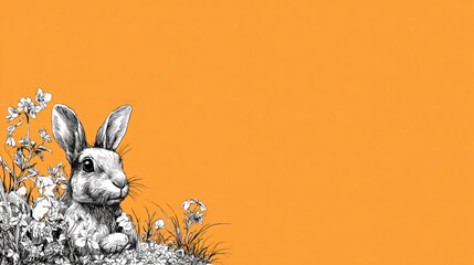 Easter bunny illustration with pastel colors, soft shading, sitting on grass, studio style, spring holiday theme, room for copy space