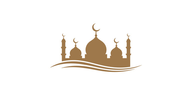 Minimal islamic mosque silhouette logo with crescent moon and elegant dome design