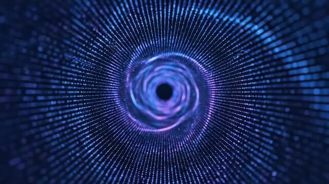 Cinematic 4K abstract background of infinite particle tunnel made of thousands of glowing micro lights forming spiraling corridors, dynamic parallax depth movement creating illusion 