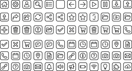 User interface line icons set, modern web and mobile app outline symbols collection, UI UX buttons isolated vector illustration