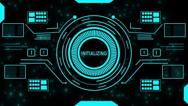 Futuristic HUD Interface with INITIALIZING Text and Digital Data Visualization