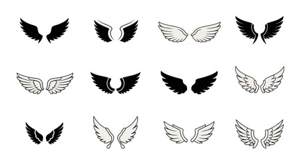 Angel Wings Collection: Black and White Silhouettes and Line Art Icons