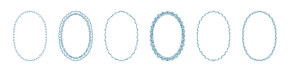 Vintage elegant coquette oval ribbon and lace frames set. Elements for greeting cards, wedding or birthday party design and invitations. Hand drawn ink border vector illustration © Катерина Тышковская
