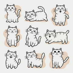 Fototapeta premium Cute Hand Drawn Doodle Cats Set – Minimal Ink Cartoon Cat Illustrations