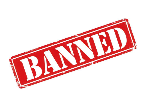 A red stamp with the word banned in white letters