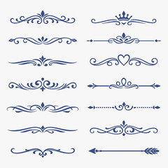 Obraz premium Ornamental dividers grace a clean white background. Perfect for enhancing layouts, wedding invites, or editorial designs.