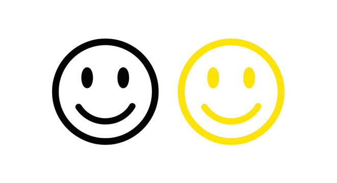 Two smiley faces, one black outline, one yellow outline, on white background