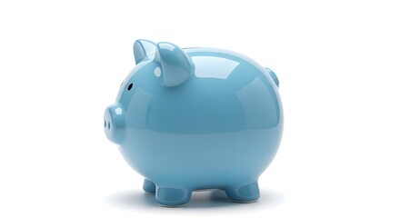 Obraz premium A blue piggy bank standing alone on a white background for saving money