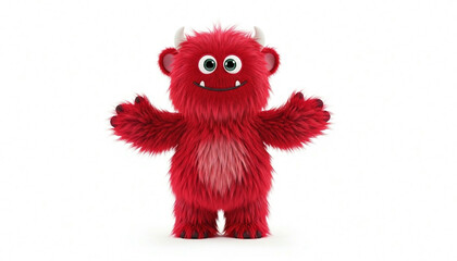 Fototapeta premium Cute Red Cartoon Monster with Horns