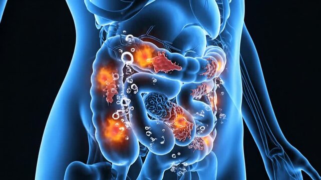 Medical Visualization of Human Digestive System with Inflammation and Digestive Problems Animation