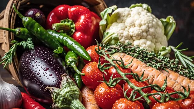 Fresh and colorful still life of vegetables in a basket, showcase of natural goodness