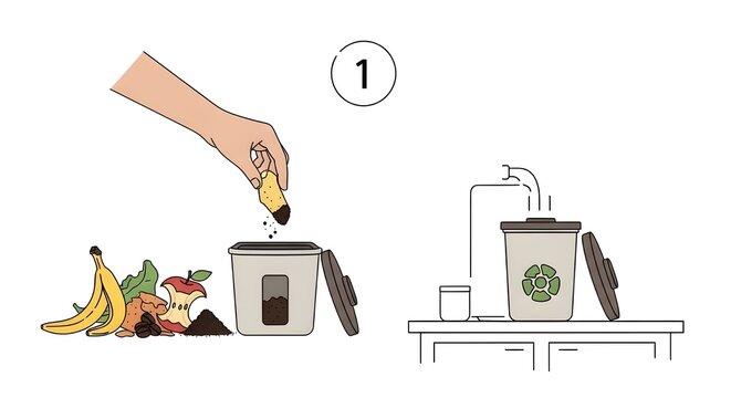2d illustration of composting using kitchen waste 