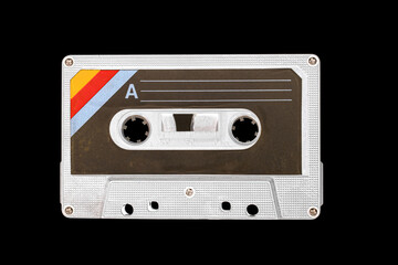 Obraz premium used vintage audio tape cassette isolated, a symbol of 80s, 90s period