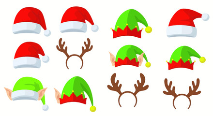 Christmas Elf Hats and Reindeer Antlers Set Vector Illustration © nad