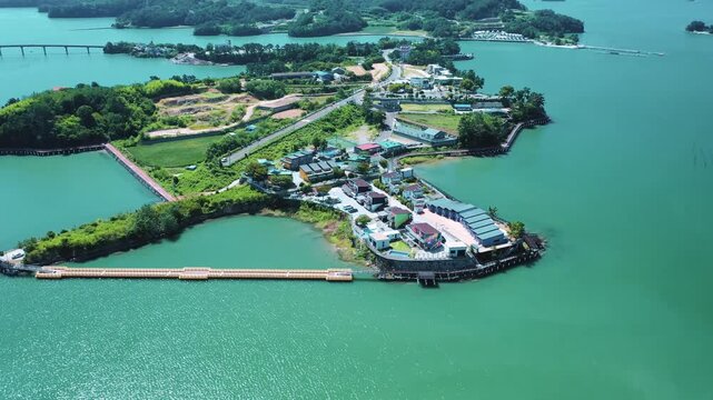 Aerial View of Bito Island in Sacheon with Emerald Sea, South korea