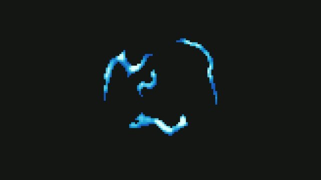 blue thunder magic skill vfx in pixel art style with black screen background