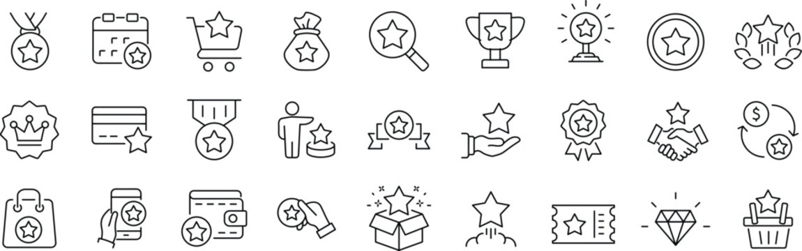 Benefit set of web icons in line style. Exclusive benefits linear icon collection. Containing reward, bonus, loyalty, star, winner, award, prize, incentive, reward and more