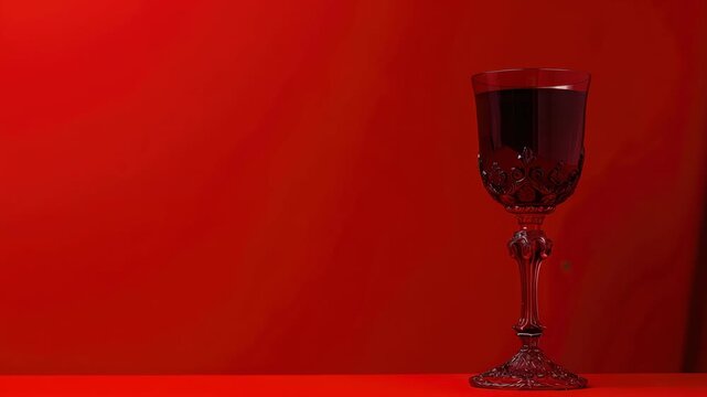 Ornate glass goblet on red background