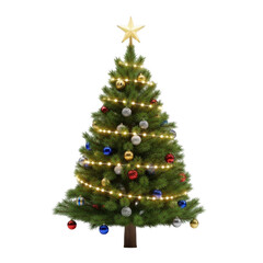 Obraz premium A beautifully decorated christmas tree with golden star and ornaments on top
