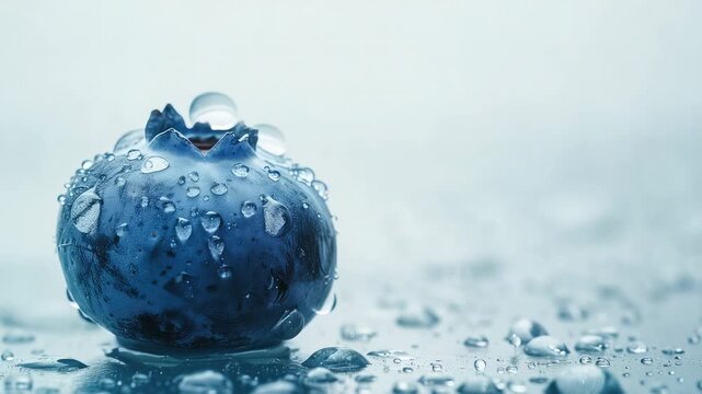 Close-up of blueberry with water droplets on wet surface