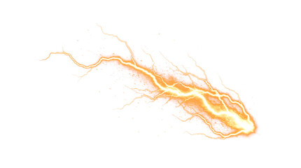 Electric lightning bolt with sparks isolated on transparent background, dynamic energy effect for dramatic visual impact in graphic design