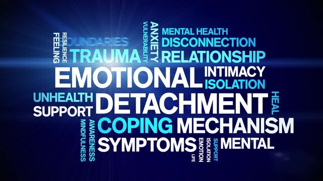 Emotional Detachment animated word cloud-text design animation tag kinetic typography seamless loop.