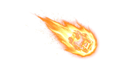 Blazing meteor or asteroid with fiery trail isolated on transparent background, dramatic cosmic event illustration for sci-fi designs and astronomy projects © dedoteto