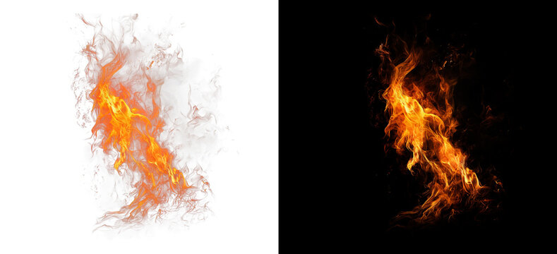 Aggressive fire blaze trail on transparent background and black layer